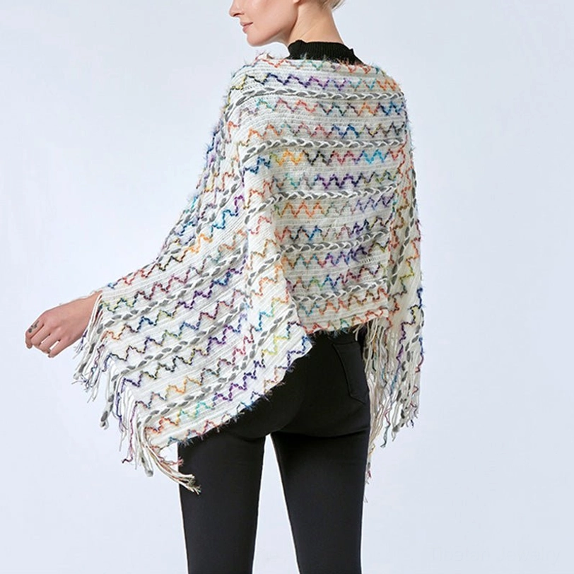 Gray tibetan striped tassel shawl with modern bohemian appeal and traditional design