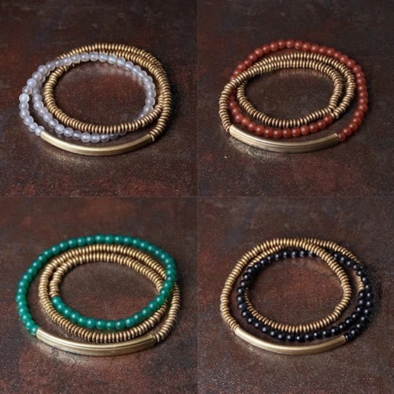 Green agate Tibetan manifestation bracelet with polished brass components for success and business victory