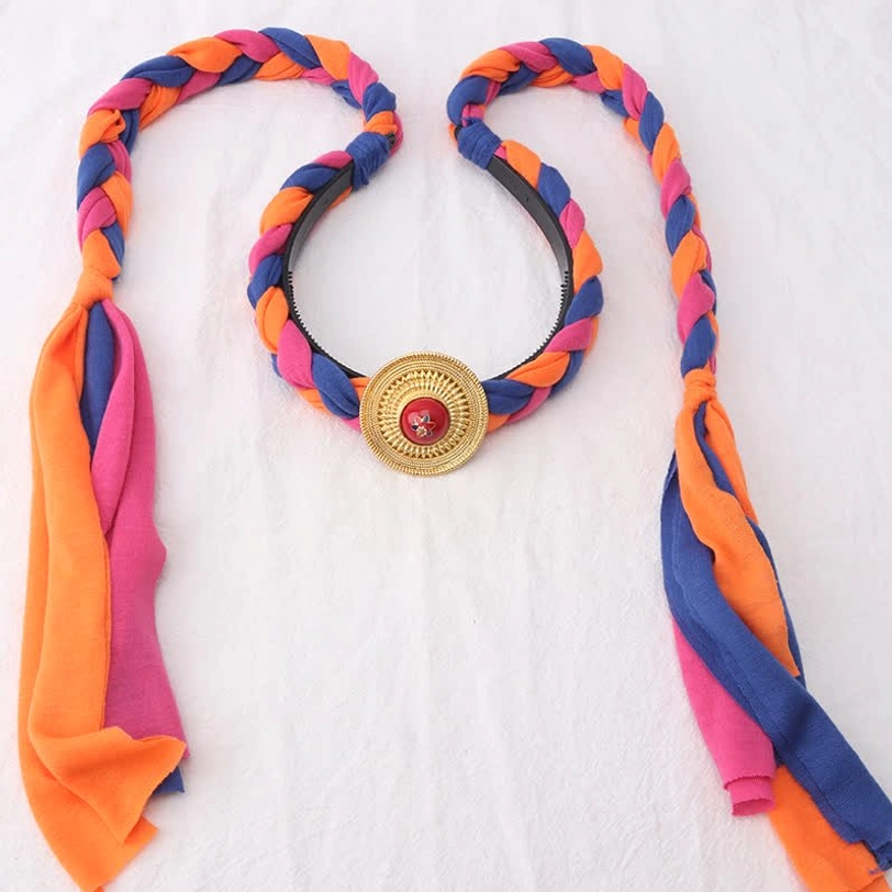 Authentic Tibetan hair decoration with single bead design and fabric tassels - handcrafted accessory