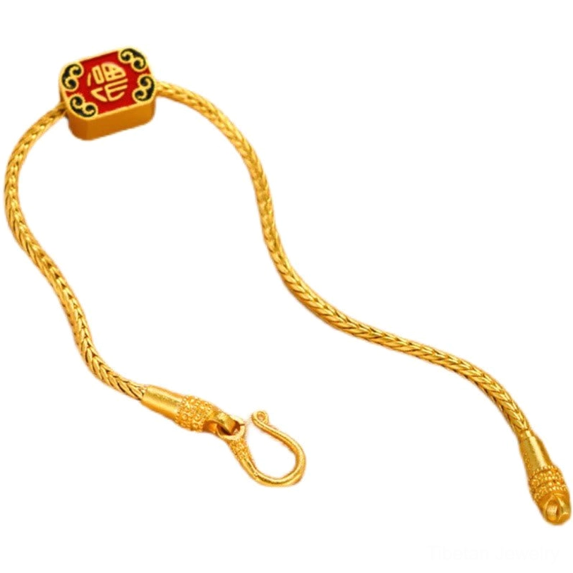Handcrafted Tibetan Buddhist bracelet showcasing traditional artisan metalwork and enamel craft