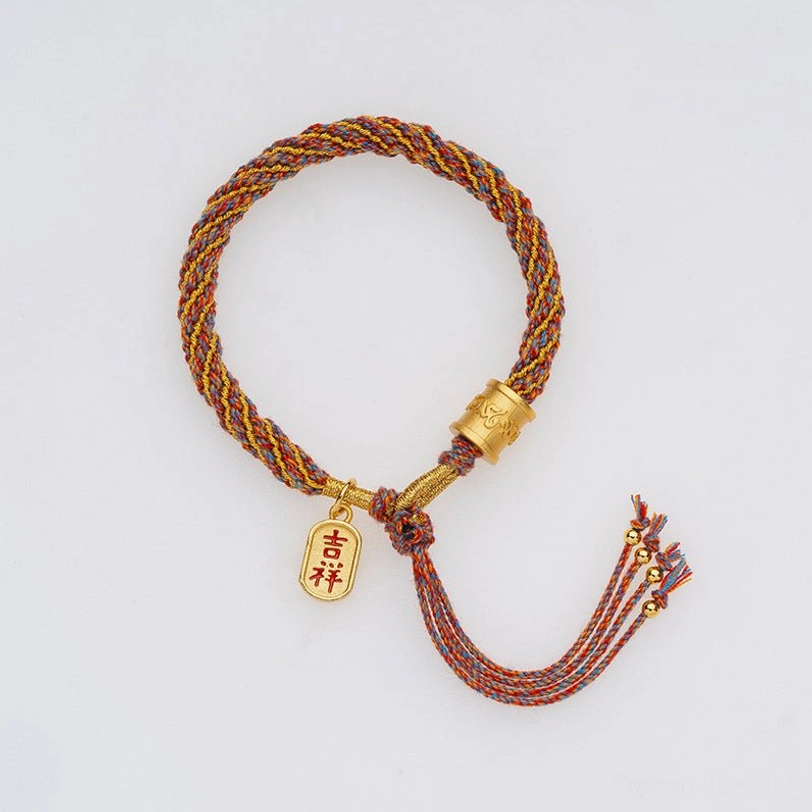 Handcrafted Tibetan Buddhist bracelet Om Mani Padme Hum with Jixiang prosperity charm