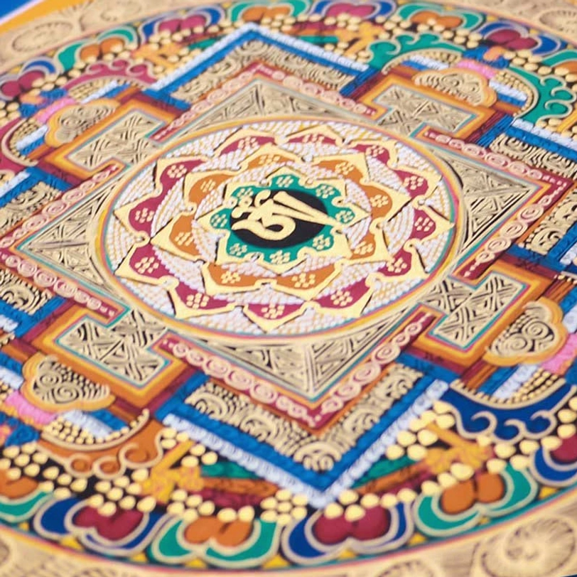 Handcrafted Tibetan thangka scripture style painting with traditional layout and sacred mantra designs