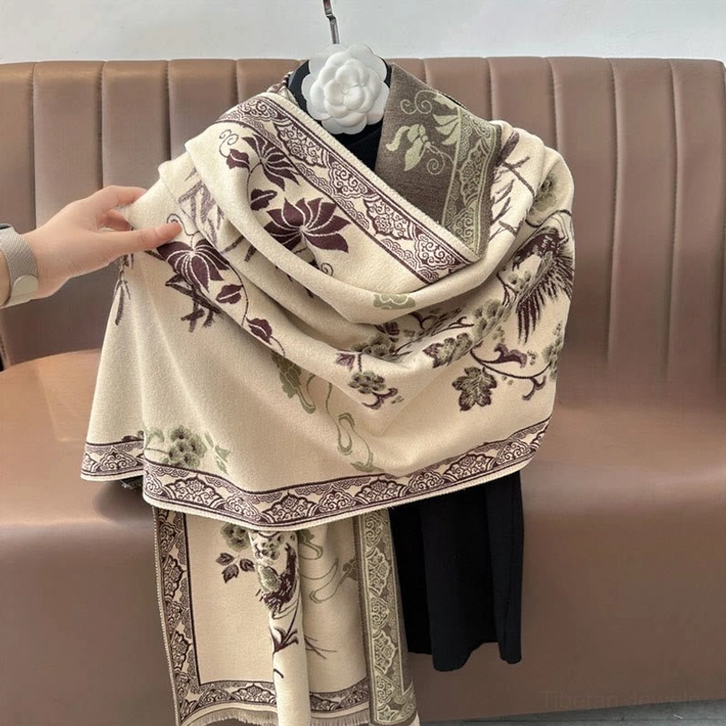 Tibetan handwoven scarf showing craftsmanship and artisan weaving texture close-up