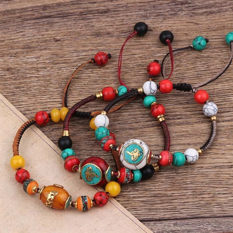 Handcrafted Tibetan healing bracelet master artisan made with premium natural turquoise amber