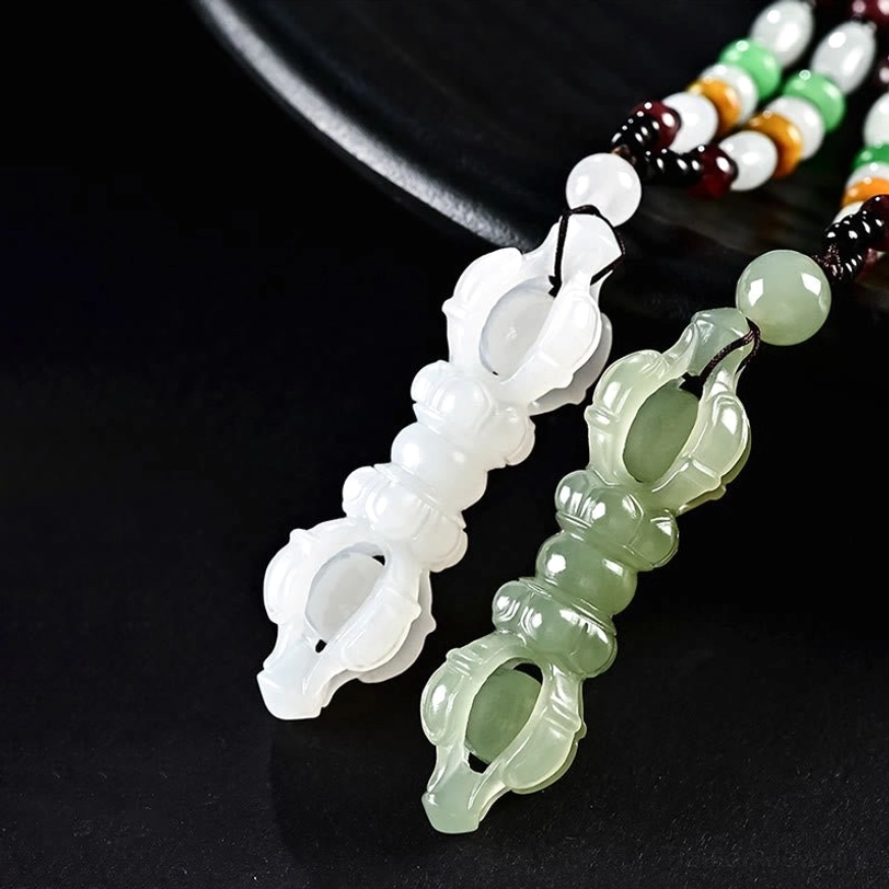 Tibetan Dorje Vajra necklace with premium Hetian Jade, authentic Buddhist symbol for spiritual power and enlightenment