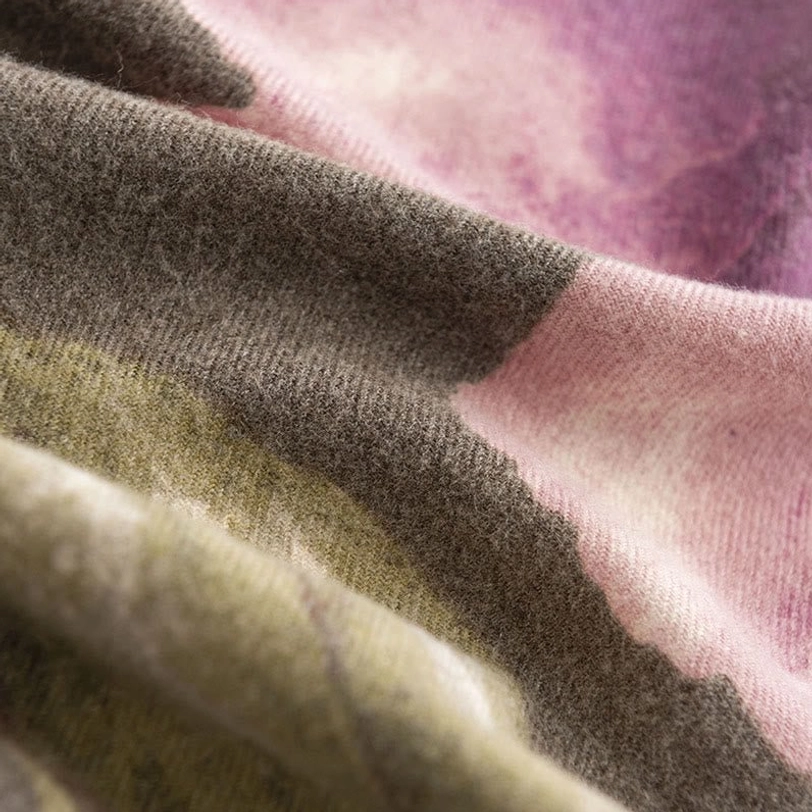 Tibetan hibiscus scarf in muted earth tones perfect for fall and winter fashion