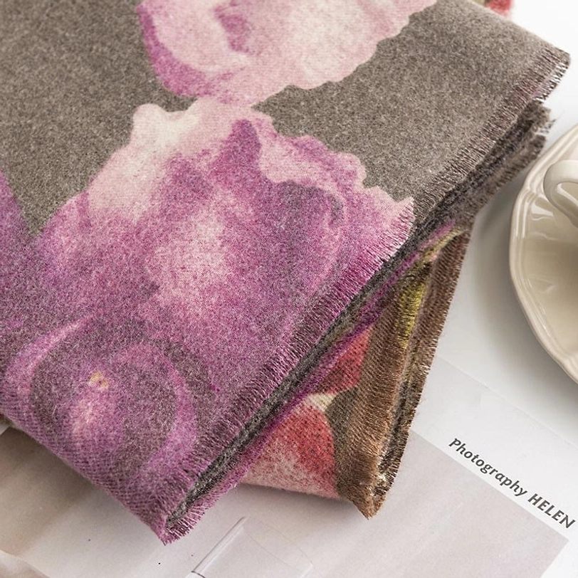 Lightweight Tibetan hibiscus scarf perfect for layering with coats and sweaters