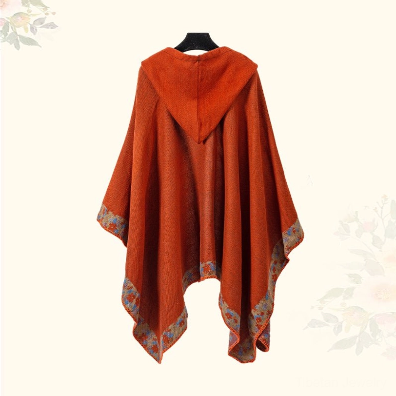 Tibetan hooded cloak poncho flat lay showing full dimensions and oversized proportions