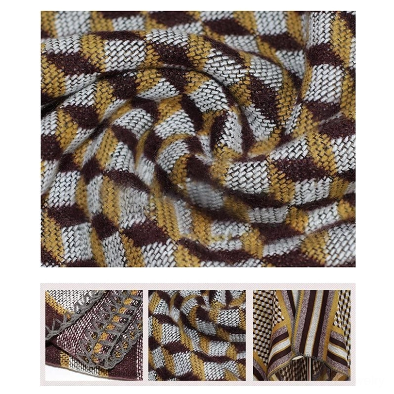 Tibetan houndstooth poncho shawl product display showing full dimensions and color depth