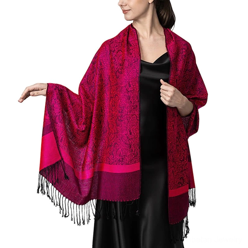 Tibetan jacquard shawl color variant - natural dyed material quality