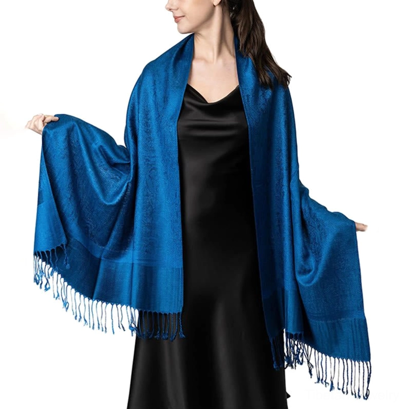Tibetan jacquard shawl draped styling - cozy comfort aesthetic