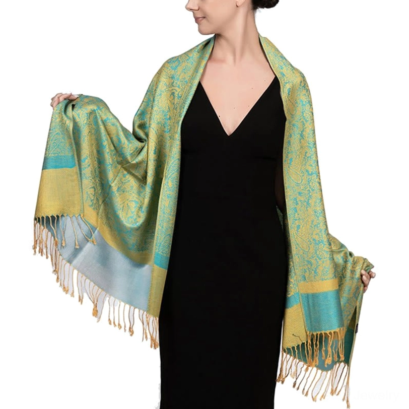 Tibetan jacquard shawl pale color variant - light tone option