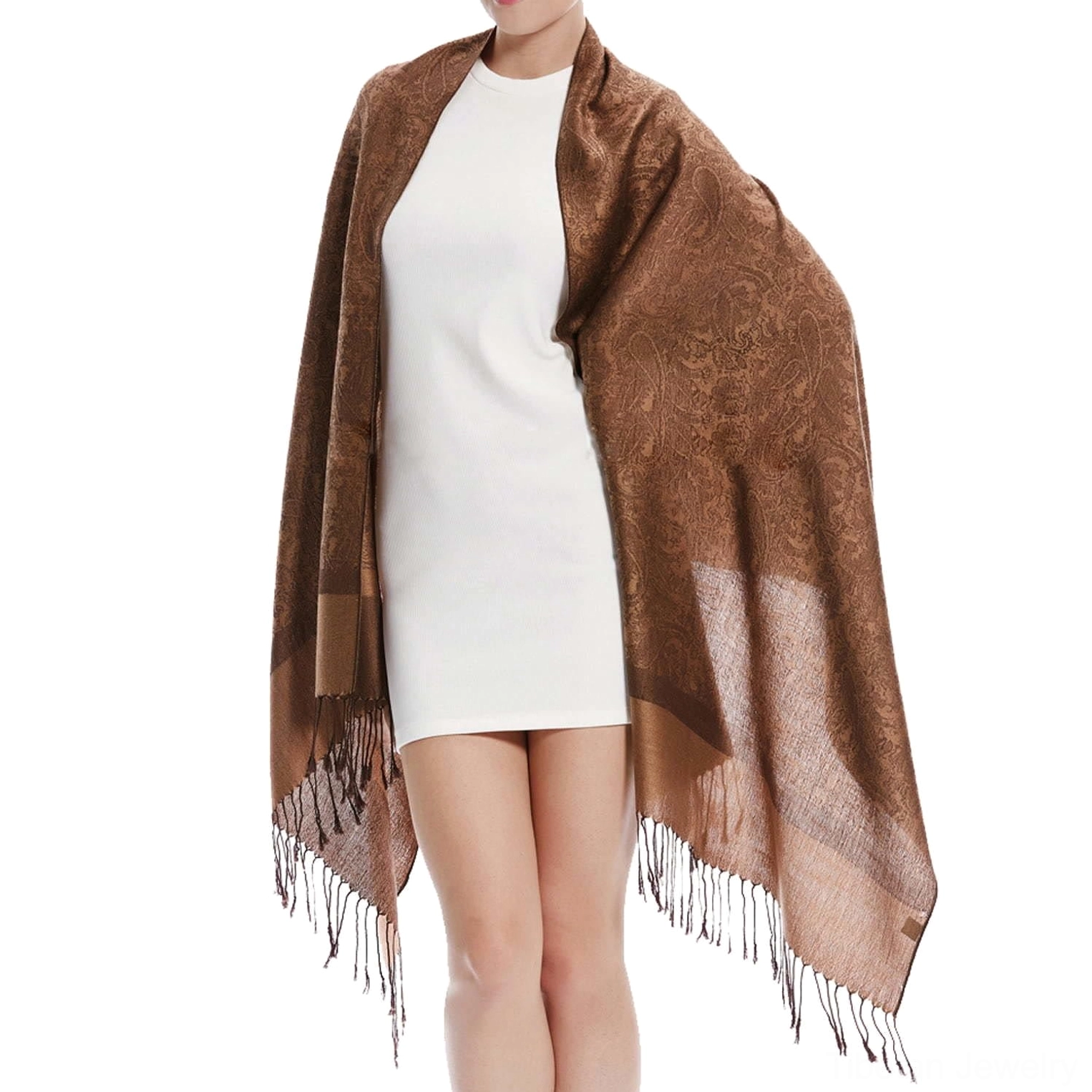 Tibetan jacquard shawl peru color variant - warm earth tone