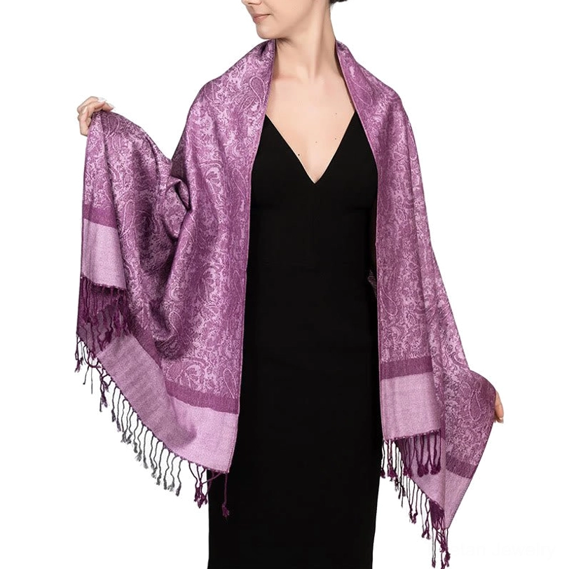 Tibetan jacquard tassel shawl - traditional Himalayan textile