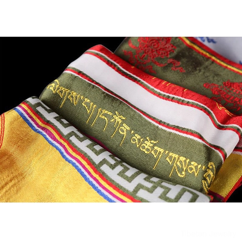 Tibetan khata scarf texture close-up highlighting silk-like rayon material and intricate woven patterns