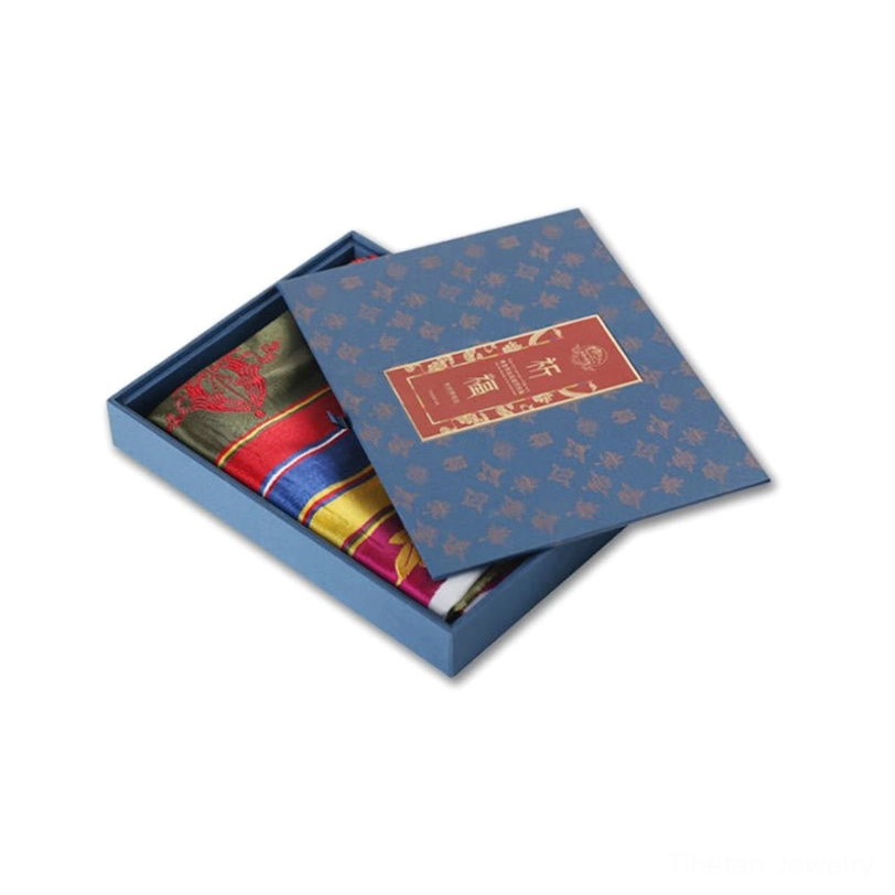Tibetan multicolored lotus khata with white tassels ready for gifting or personal spiritual practice