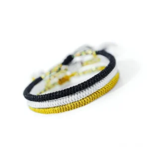 Tibetan King Kong Knot amulet bracelet set three pieces black gray khaki handwoven protection