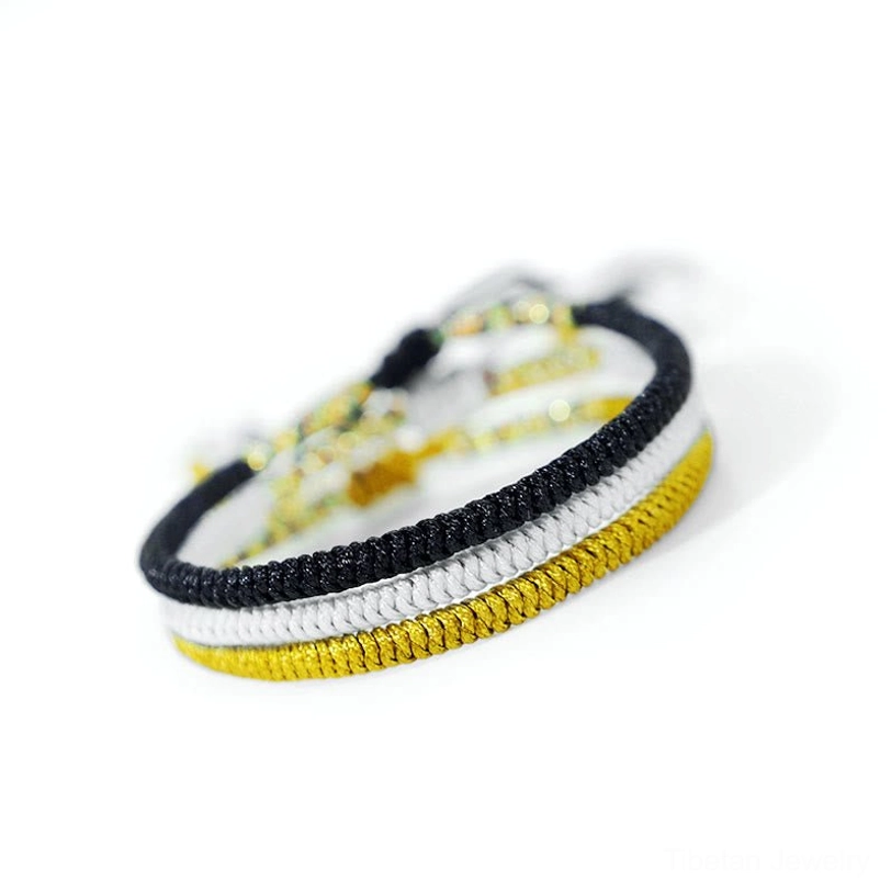 Tibetan King Kong Knot amulet bracelet set three pieces black gray khaki handwoven protection