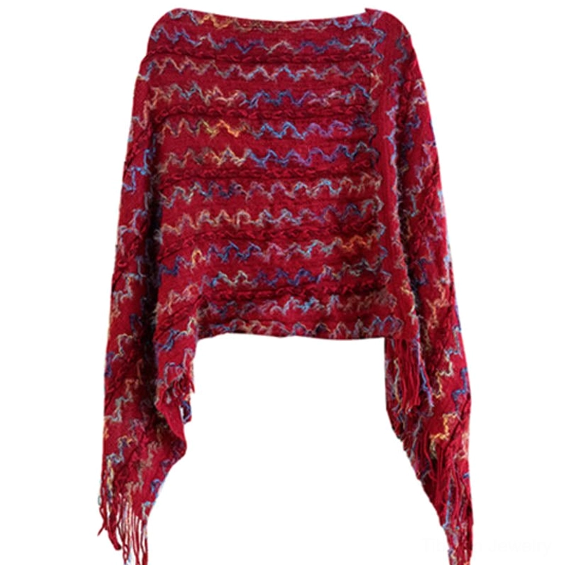 Tibetan knit poncho shawl in comfortable imitation cashmere perfect for layering