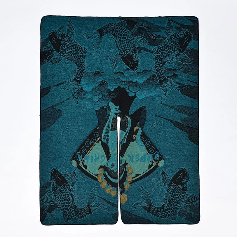 Tibetan koi fish wave shawl in tan color variant - reversible poncho design