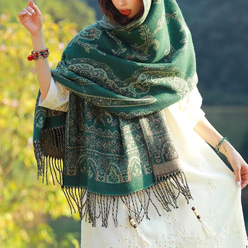 Tibetan botanical shawl showing color saturation and traditional dye quality