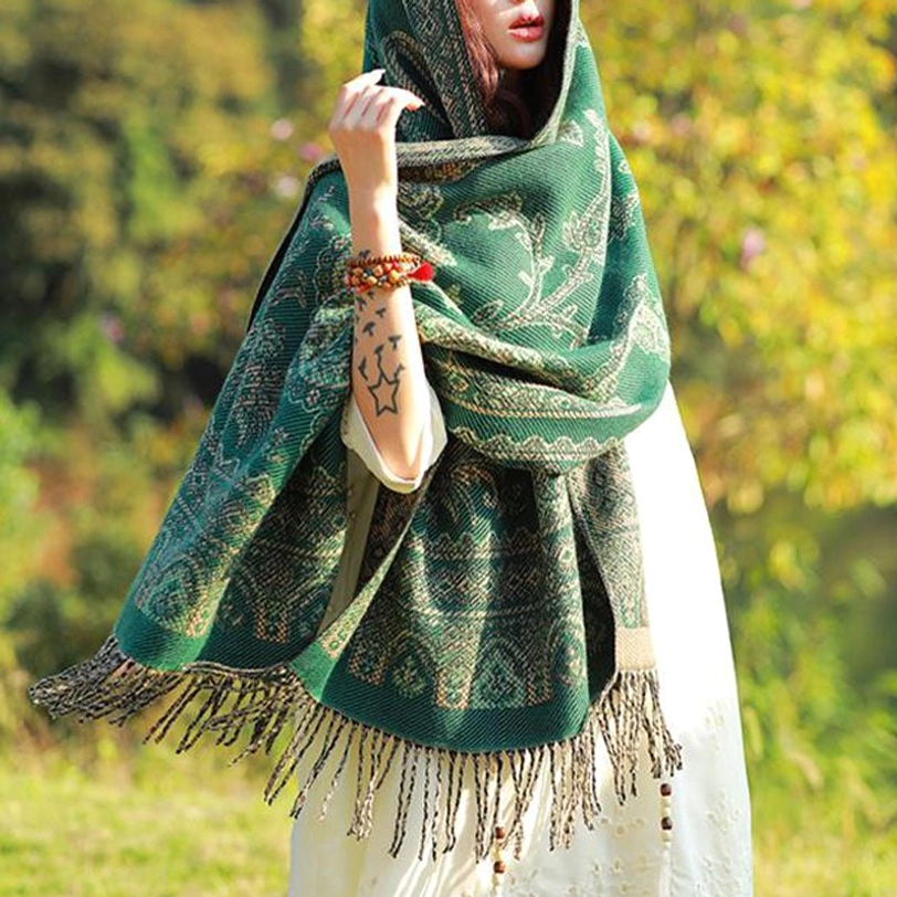 Tibetan shawl size comparison showing generous 190cm x 65cm dimensions