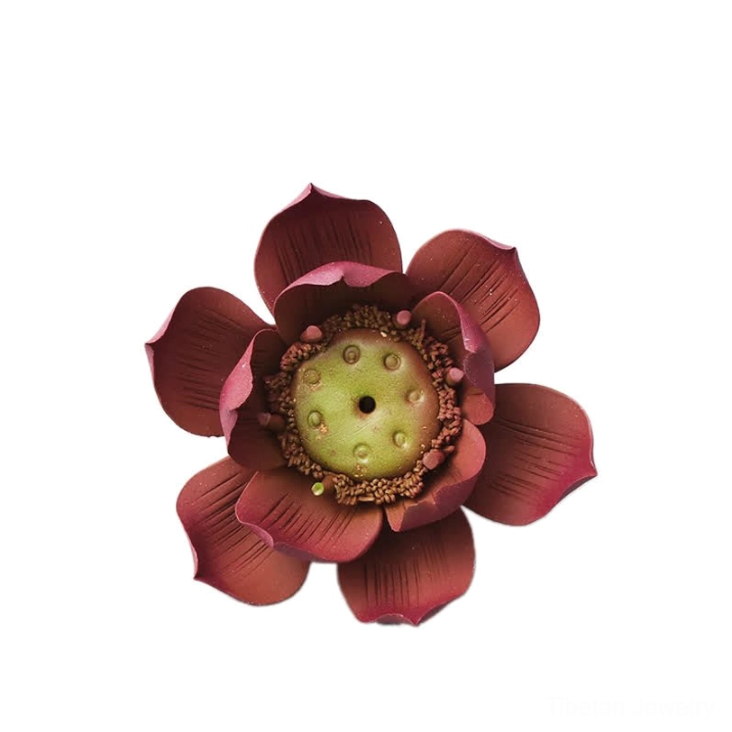 Tibetan lotus incense burner packaging and product presentation with care instructions for spiritual home decor