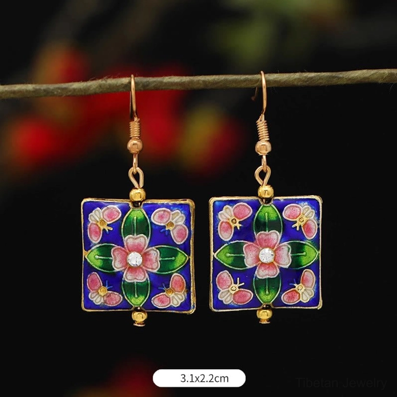 Tibetan enlightenment lotus and butterfly enamel earrings multiple styles comparison, feng shui symbol collection