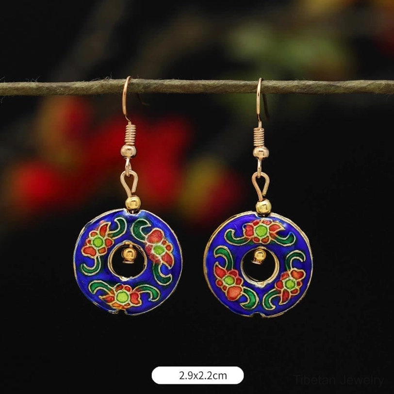 Enlightenment lotus enamel drop earrings worn lifestyle shot, spiritual jewelry fashion, meditation wellness accessory
