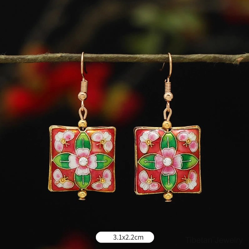 Copper lotus butterfly enamel earrings packaging and presentation, spiritual symbol jewelry gift wrapping