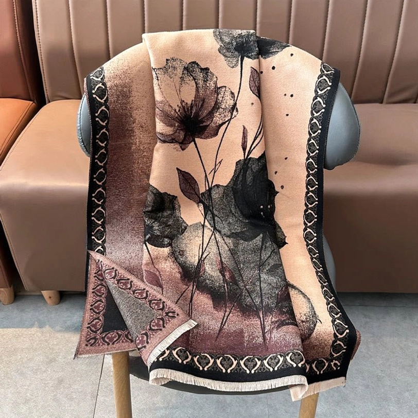 Tibetan handcrafted lotus scarf by master artisans featuring 45% rayon 55% acrylic premium blend fabric