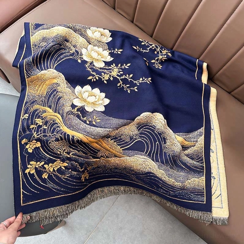 Tibetan lotus ocean waves tassel shawl color variation and pattern showcase