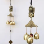 Tibetan Lucky Cat Wind Chime handmade copper brass bells antique bronze finish spiritual home decoration