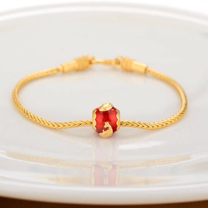 Lucky Koi fish charm Tibetan gold bracelet with red enamel fish symbol for prosperity