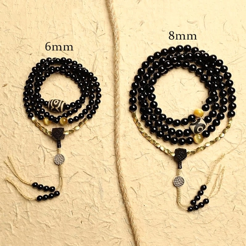 Six millimeter and eight millimeter mala bead bracelet size options Tibetan crafted