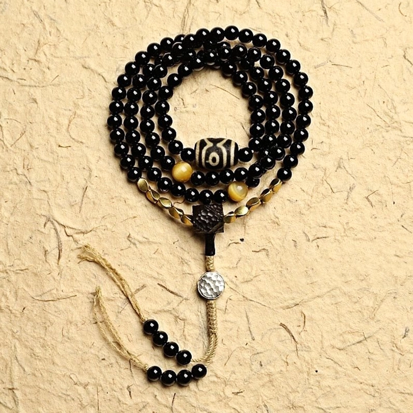 Tibetan 108 mala beads bracelet black onyx variant with premium elastic string