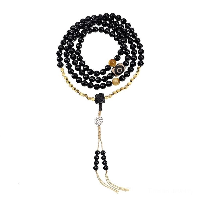 Black onyx mala bracelet with dzi bead gift for yoga and mindfulness enthusiasts