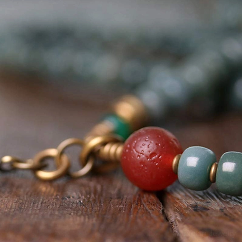 Tibetan Mala Bracelet Accessory Parts Detail with Red Agate Bead and Colorful Tassel