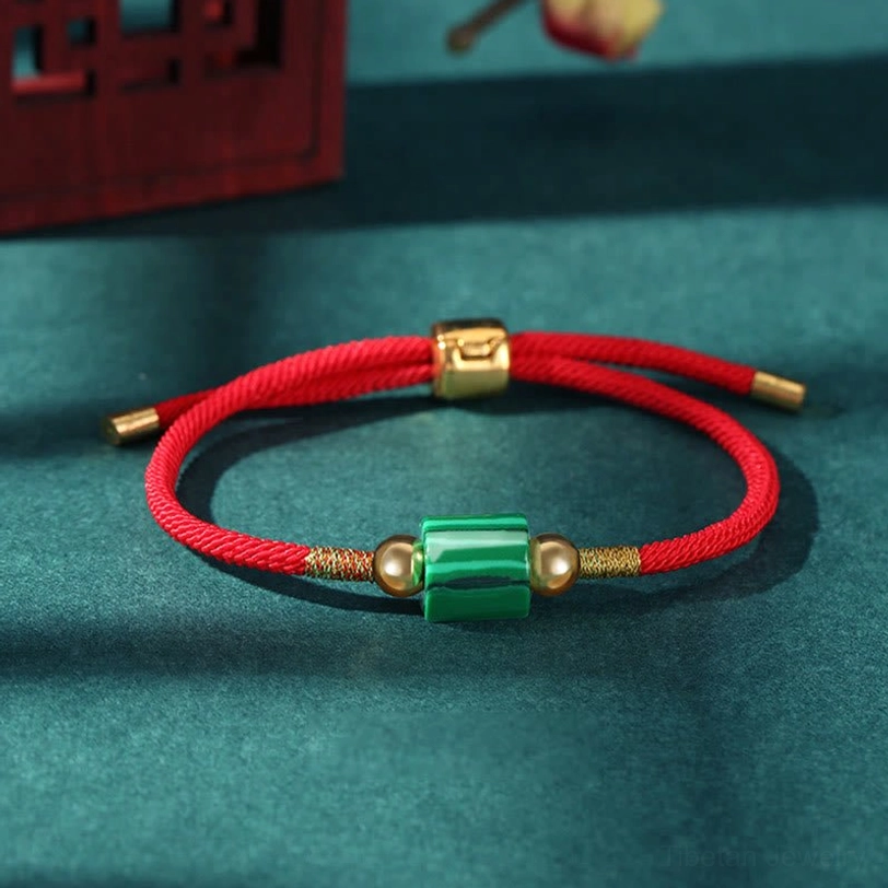 Malachite Tibetan protection bracelet red braided rope transformative stone healing jewelry