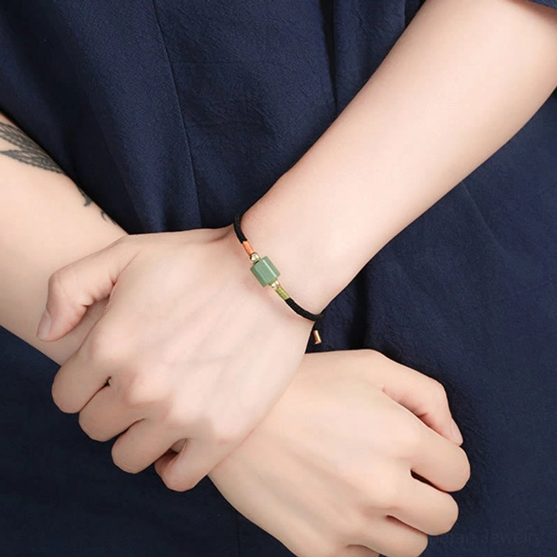 Tibetan red string protection bracelet with malachite green stone, cultural spiritual jewelry for mindfulness and positive energy
