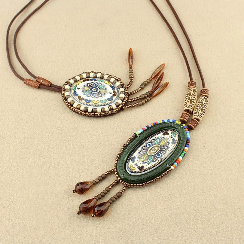 Tibetan mandala protection necklace with detailed beadwork and traditional Buddhist sacred geometry design