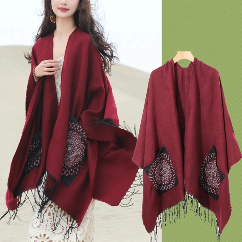Fire Brick geometric mandala shawl draped display