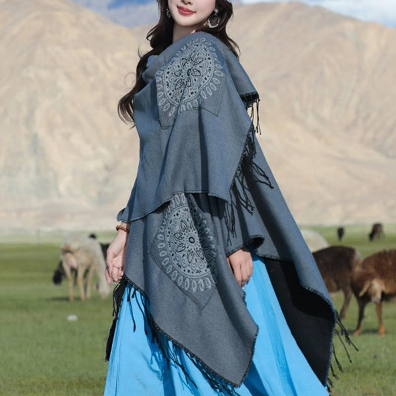 Gray tassel mandala shawl draped style display