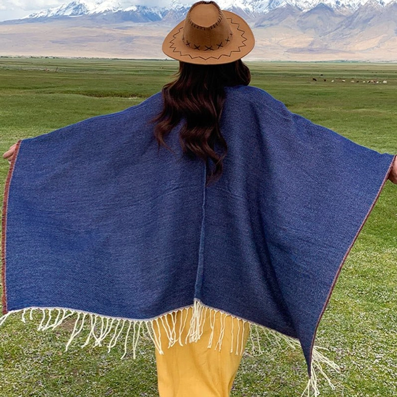 Steel Blue mandala tassel shawl draped style display