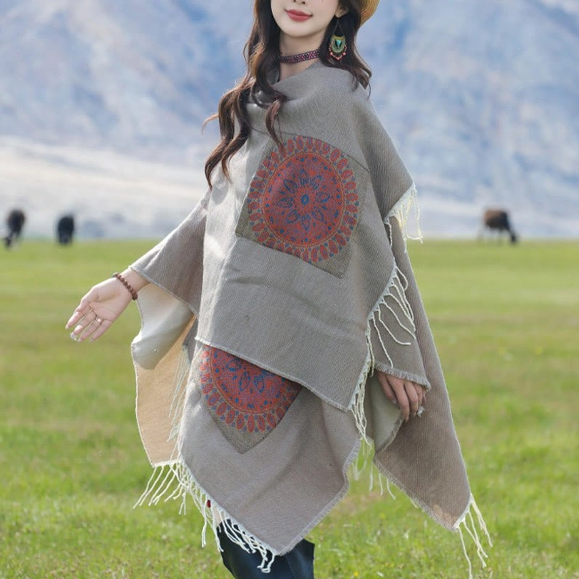 Tibetan mandala shawl tassel and fringe craftsmanship detail