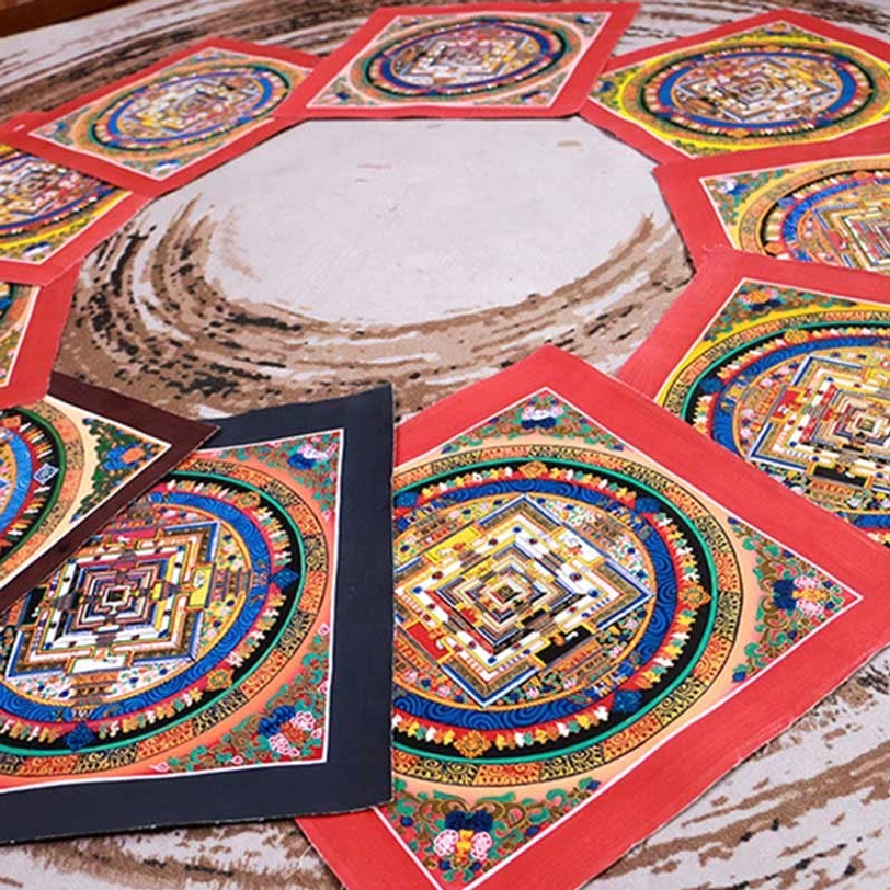 Handcrafted Tibetan mandala thangka detail showing intricate geometric patterns and sacred symbolism