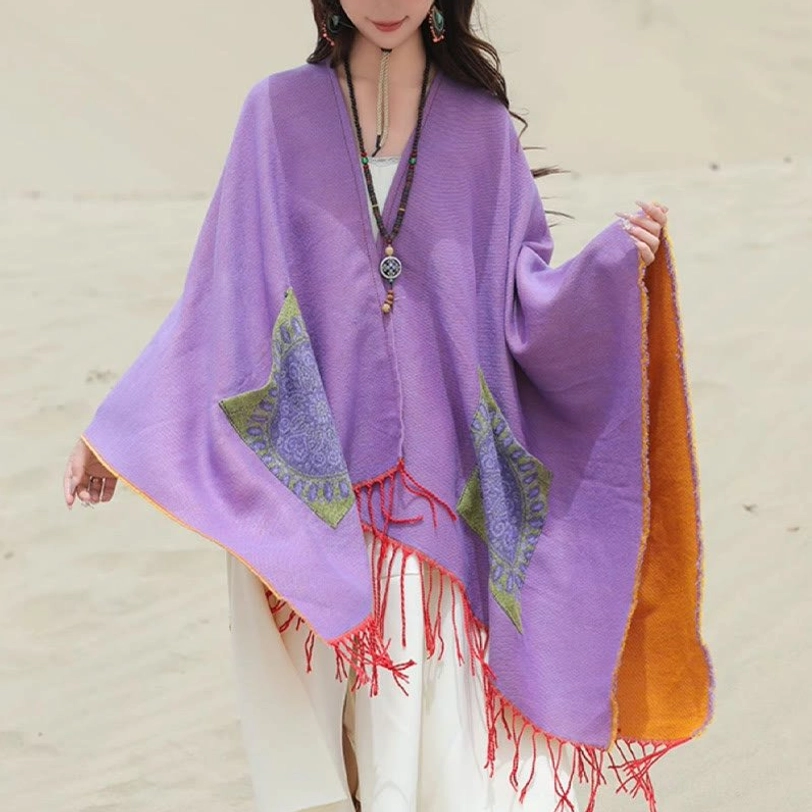 Orchid mandala wrap with side pockets front wearing