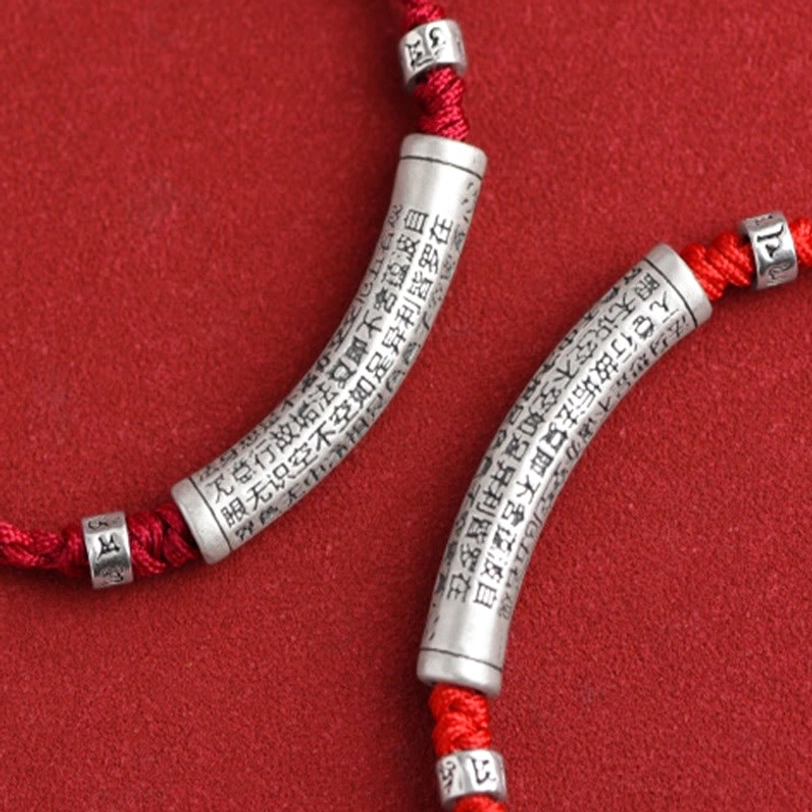 Tibetan protection mantra bracelet showing adjustable sizing and versatility as wrist bracelet or ankle bracelet