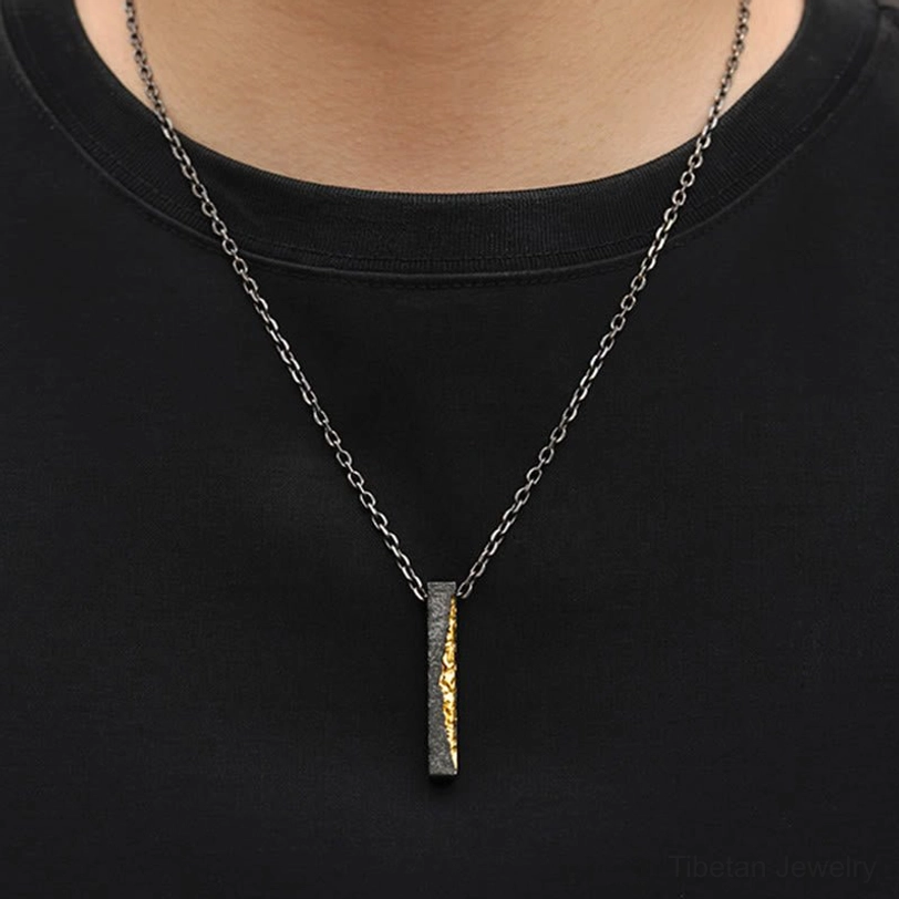 Om Mani Padme Hum necklace worn on chest, spiritual jewelry on person