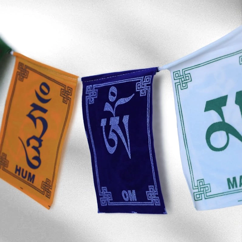 Tibetan Om Mani Padme Hum spiritual meditation bundle gift set - complete collection with singing bowl, protective necklace, wealth bracelet, incense holder and prayer flags
